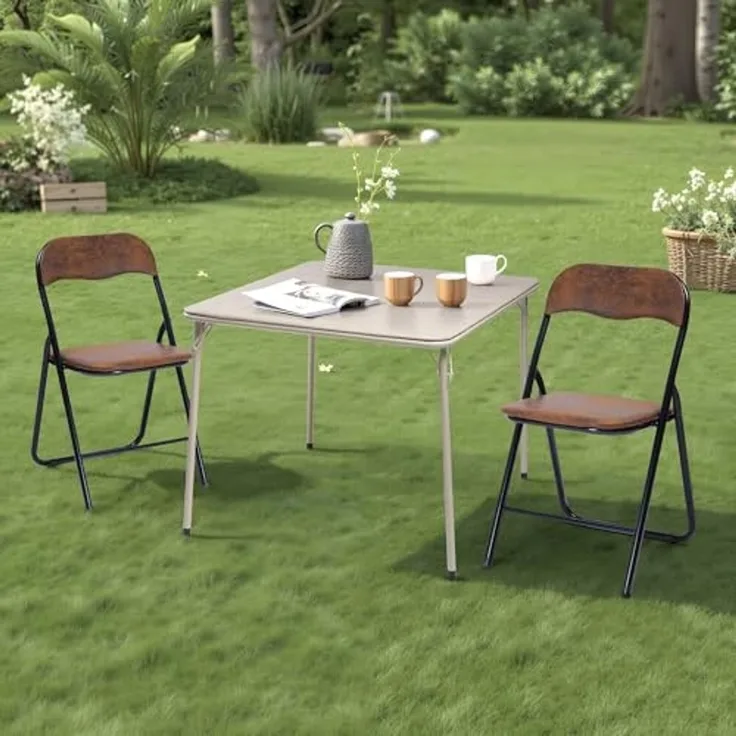 FurnitureR Klapptisch, klappbarer Campingtisch aus Metall/PVC, klappbarer Balkontisch, Gartentisch für Picknick, Camping und Outdoor Strand, 86 x 86 x 71 cm, Kamel