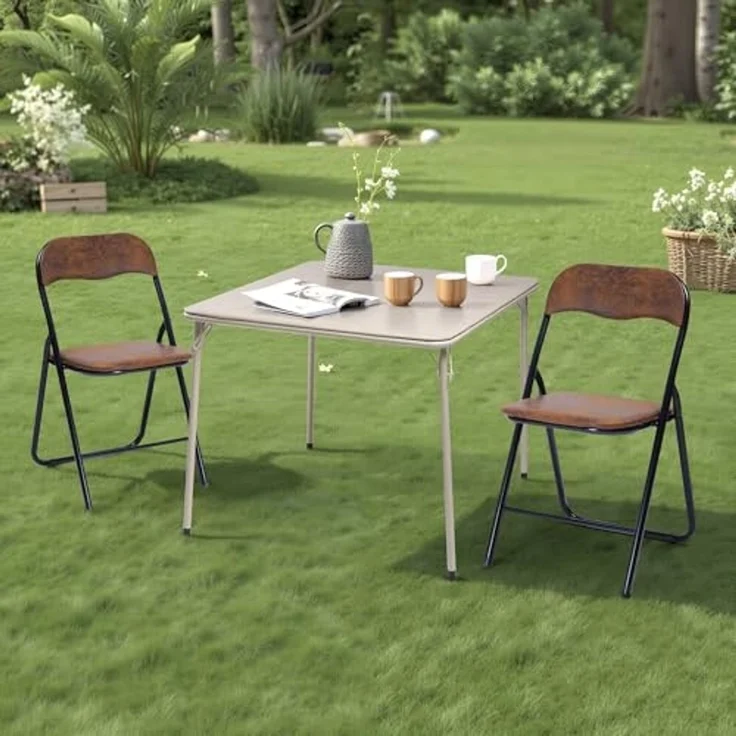 FurnitureR Klapptisch, klappbarer Campingtisch aus Metall/PVC, klappbarer Balkontisch, Gartentisch für Picknick, Camping und Outdoor Strand, 86 x 86 x 71 cm, Kamel – Bild 1