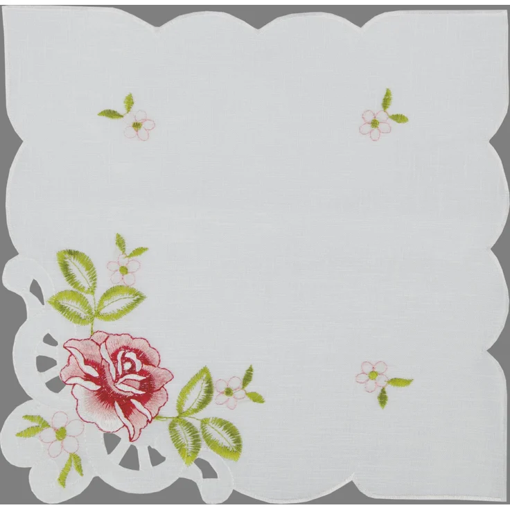 ARSVITA Tischdecke mit Stickerei, mit Blumen oder Schmetterlingen bestickte 30x30cm Decke für den Tisch, in vielen verschiedenen Designs verfügbar Weinrot - Grün Eckig – Bild 7