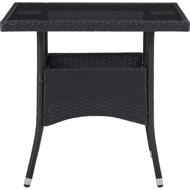 Gartentisch, Esstisch, Küchentisch Schwarz Poly Rattan und Glas – Bild 2