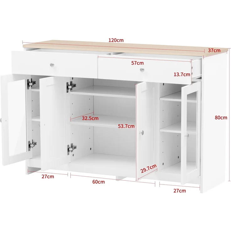 Sideboard 120x37x80 cm - Kompakter Buffetschrank im Landhausstil – Bild 6