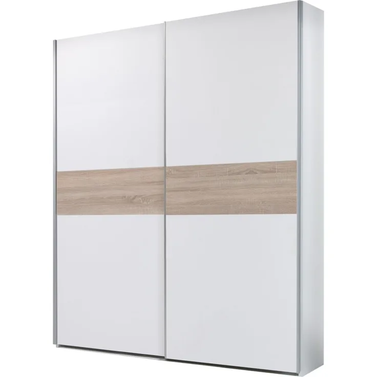 POL Power 'Puls' Kleiderschrank, Schwebetürenschrank, Weiß / Bauchbinde Eiche Sägerau, ca. 172 cm