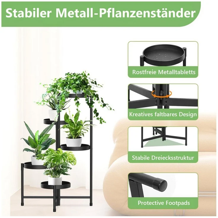 LMaxhome Blumenständer Pflanzenständer 5 Etagen Pflanzenregal Blumentreppe Metall für Hof (Bis zu 60lbs, 1 St, Modernes Pflanzenregal), Faltbares Eck-Hochregal für Pflanzen Balkon, Indoor, Garten – Bild 3