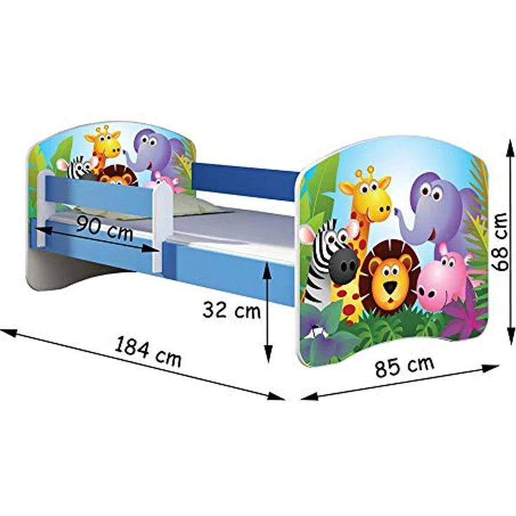 ACMA Kinderbett Jugendbett mit Einer Schublade und Matratze Blau mit Rausfallschutz Lattenrost II 140x70 160x80 180x80 (07 Rosa Fee, 180x80) – Bild 4