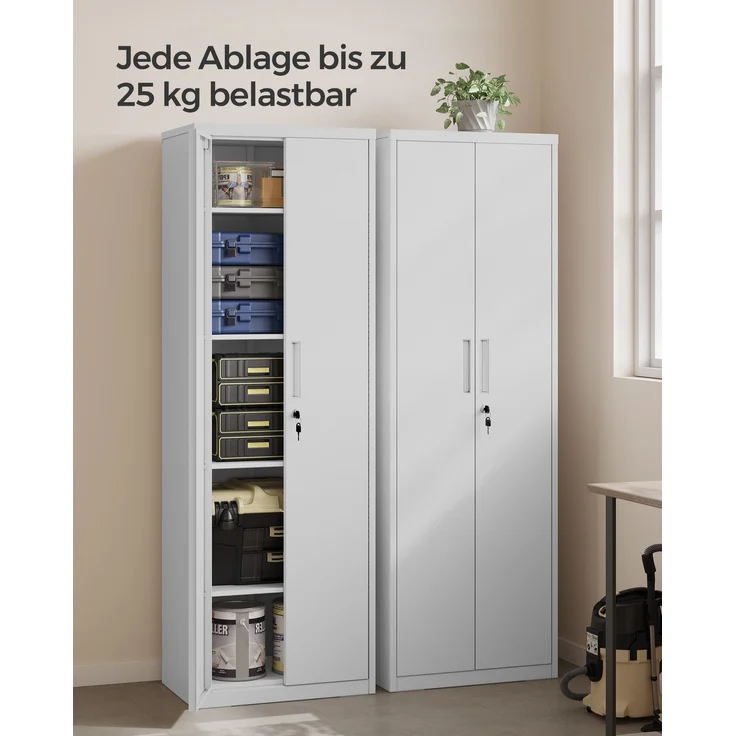 Songmics Aktenschrank mit 5 Ebenen, Stahl mattweiß, 60 x 40 x 180 cm – Bild 2