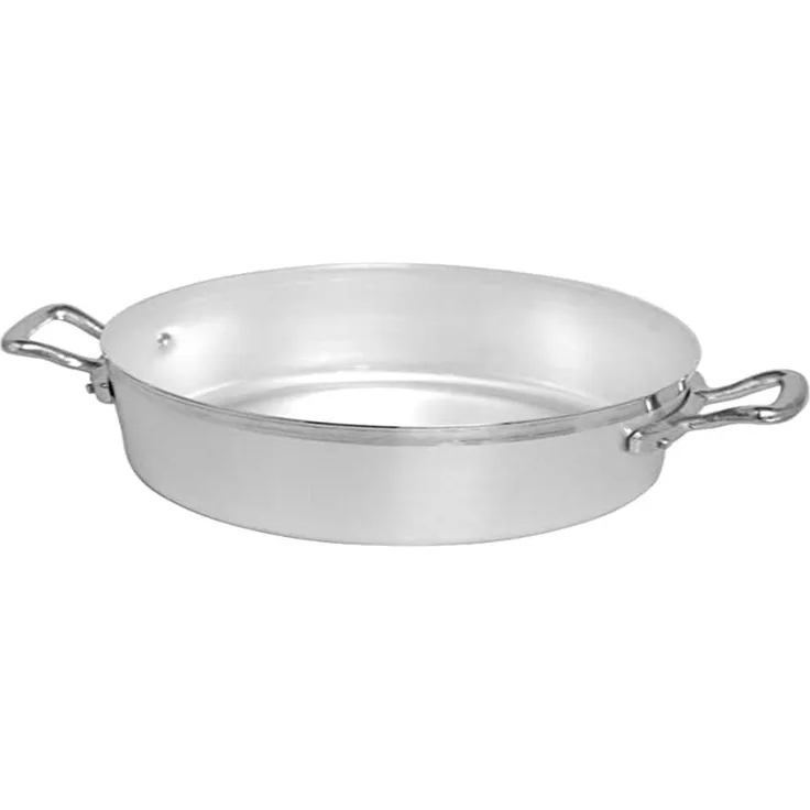 Pentole Agnelli Kasserolle niedrig, BLTF-Aluminium, mit 2 Griffen aus Edelstahl, Silber 24 cm Silber-schwarz