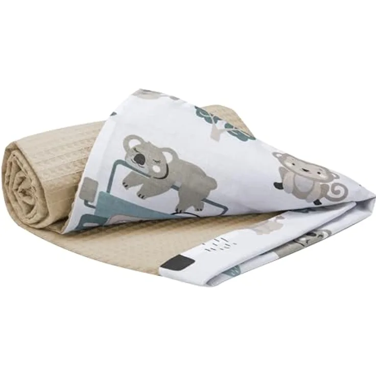 Medi Partners Babydecke Baby Decke Neugeborenen - Kuscheldecke Geschenk Babydecken 75x100cm für Kleinkinder Mädchen Krabbeldecke Kinderbett Kinderwagen 100% Baumwolle (‎Mint Zoo mit Grauer Waffel)