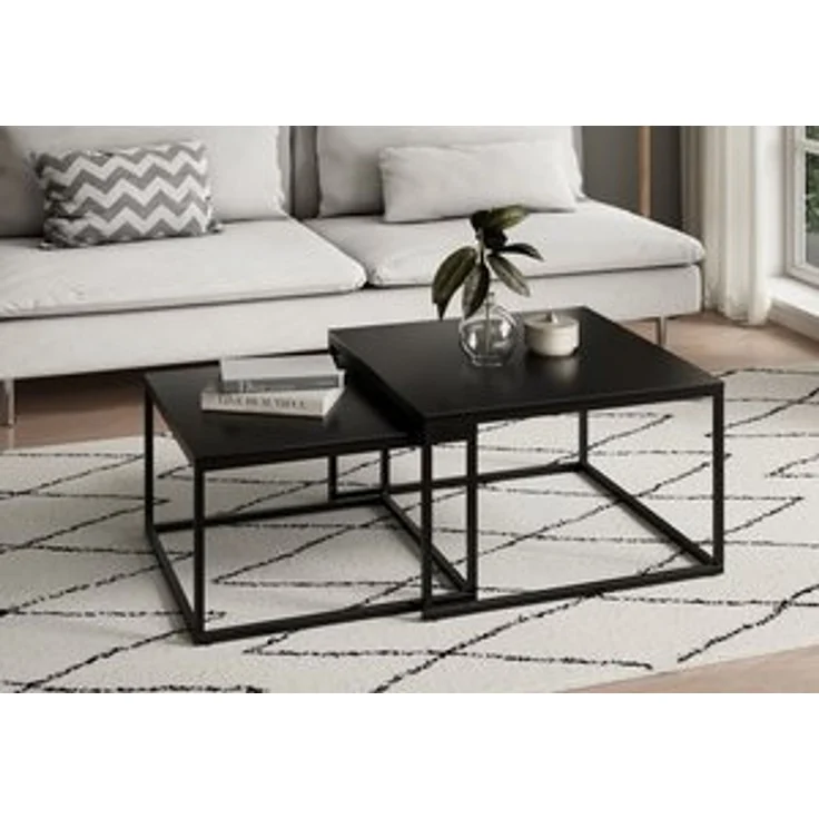 Home Collective Couchtisch 2er Set aus Holz, Wohnzimmertisch Modern (Beistelltisch Set 2 in 1 mit Metallgestell, Büro Beistelltisch Loft Design TWIN, kratzfeste Oberfläche, Set 2 in 1), Quadratisch in Schwarz, für Wohnzimmer – Bild 6