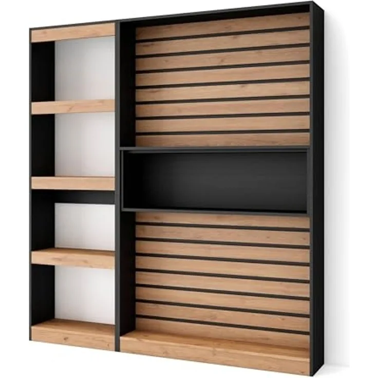 Skraut Home | Bücherregal Bibliothek | Bookshelf, Bookcase | 170 x 186 x 25 cm | Wohnzimmer, Esszimmer, Büro | Aufbewahrungsregal | Moderner Stil | Weiß und Schwarz