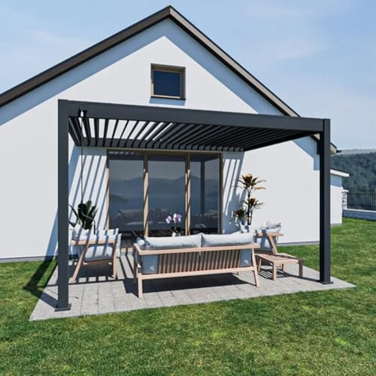 Weide Deluxe Wand-Pavillon | Voll-Alu-Pavillon | 3x4 M | Lamellendach anthrazit | Wall Pergola – Bild 2