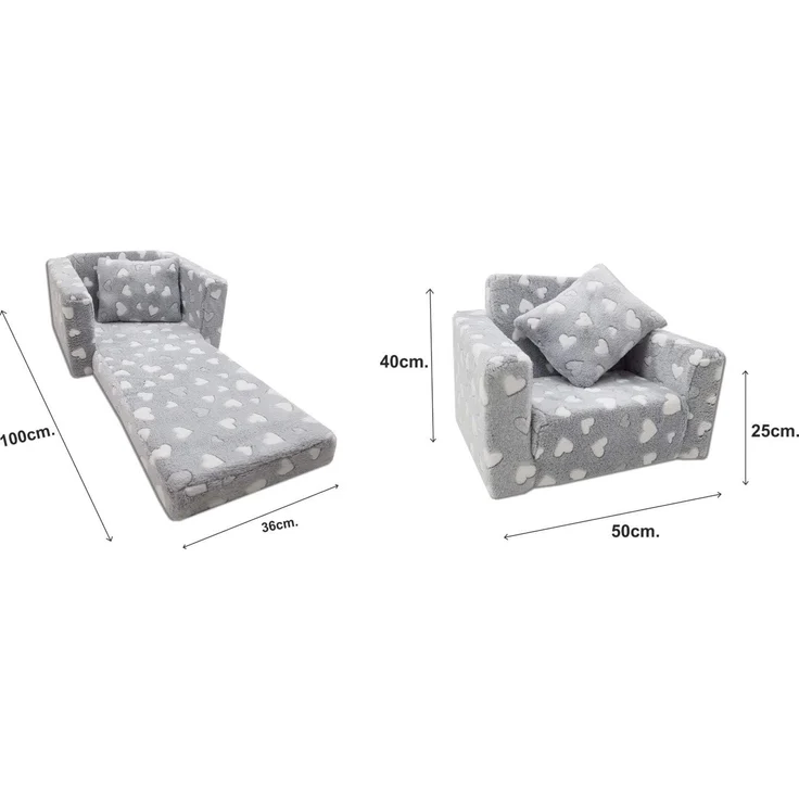 Odolplusz Kindersessel Mini-Sessel Kinderstuhl Relaxsessel Kuschelsessel (Herzen grau + Weiss/pink) – Bild 2