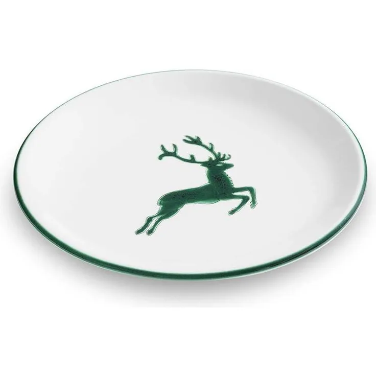 Grüner Hirsch, Dessertteller Cup (Ø 20cm) - Gmundner Keramik Frühstücksteller - Mikrowelle geeignet, Spülmaschinenfest