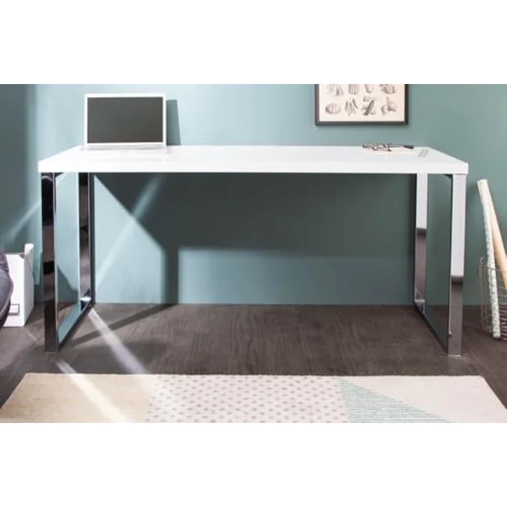 riess-ambiente Schreibtisch WHITE DESK 160cm weiß / silber, Arbeitszimmer · Hochglanz · Modern Design · Metall · Home Office – Bild 5
