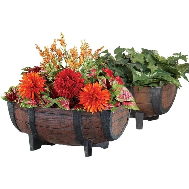 HTI-Living Pflanzkübel Pflanzkübel Fass 2er-Set Nessa (Set, 2 St, 2 Pflanzkübel), Pflanzkasten Blumenkasten