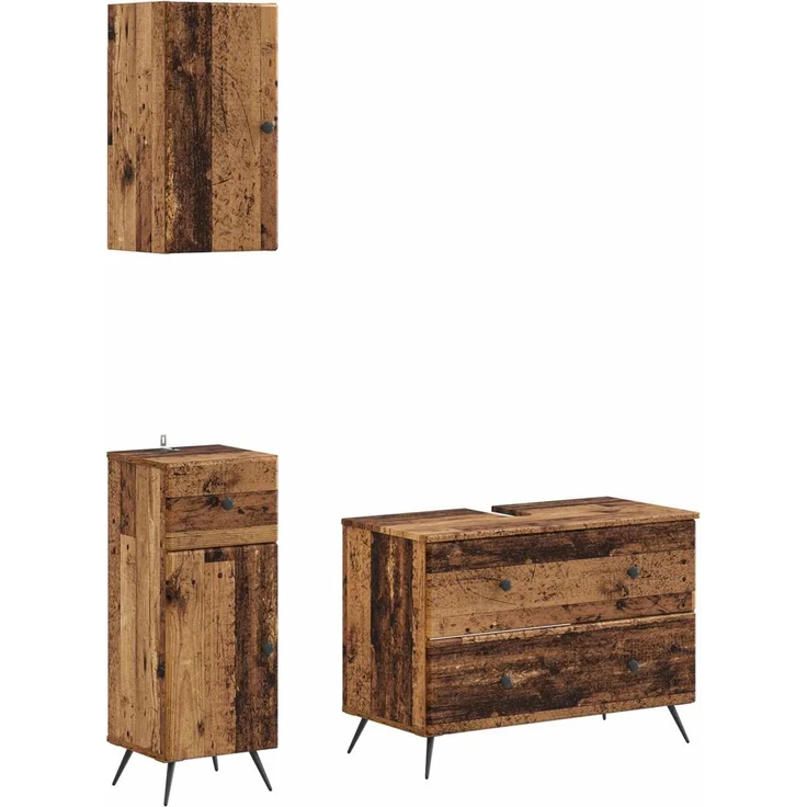 vidaXL 3-teiliges Badezimmer-Schranksystem BREDA Altholz Holzwerkstoff 3417808 – Bild 1