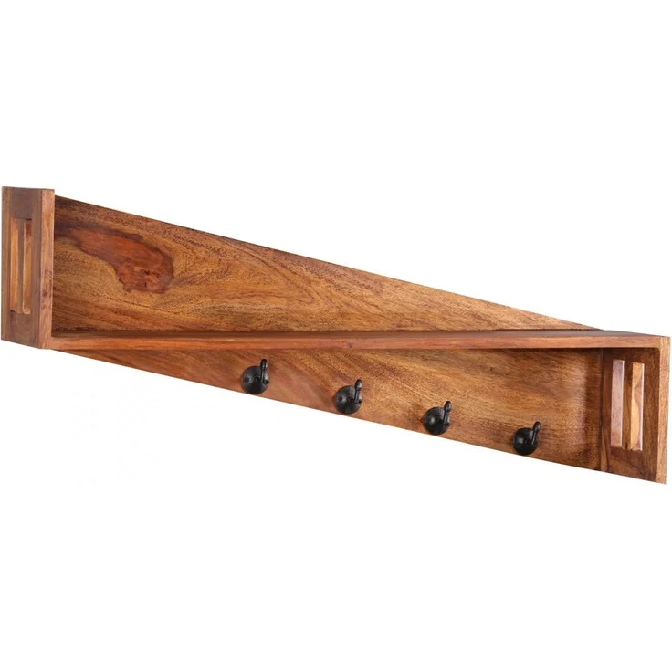 Wandgarderobe mit 4 Haken BUDAK Flur Wand Regal Massiv Sheesham – Bild 3