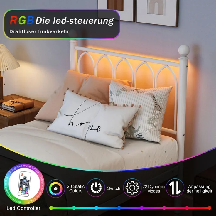 Homerecommend Metallbett 90x200 cm, Einzelbett und Gästebett, mit Lattenrost und minimalistischen Kopfteil, Schwarz – Bild 7