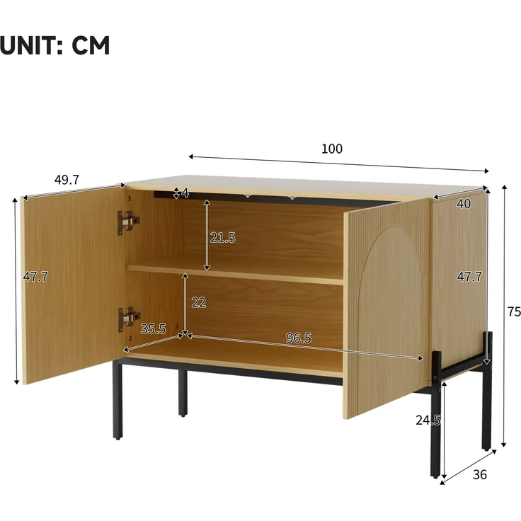 DESVIAE Sideboard Natur aus Spanplatte – 100x75x40 cm – 2 Türen, Metallbeine – Bild 10