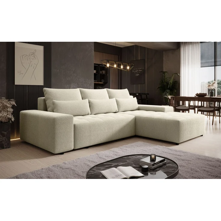 Selsey 'Neluro' Ecksofa mit Schlaffunktion & Bettkasten, Chenille wasserabweisend, Universal, Hellbeige – Bild 3