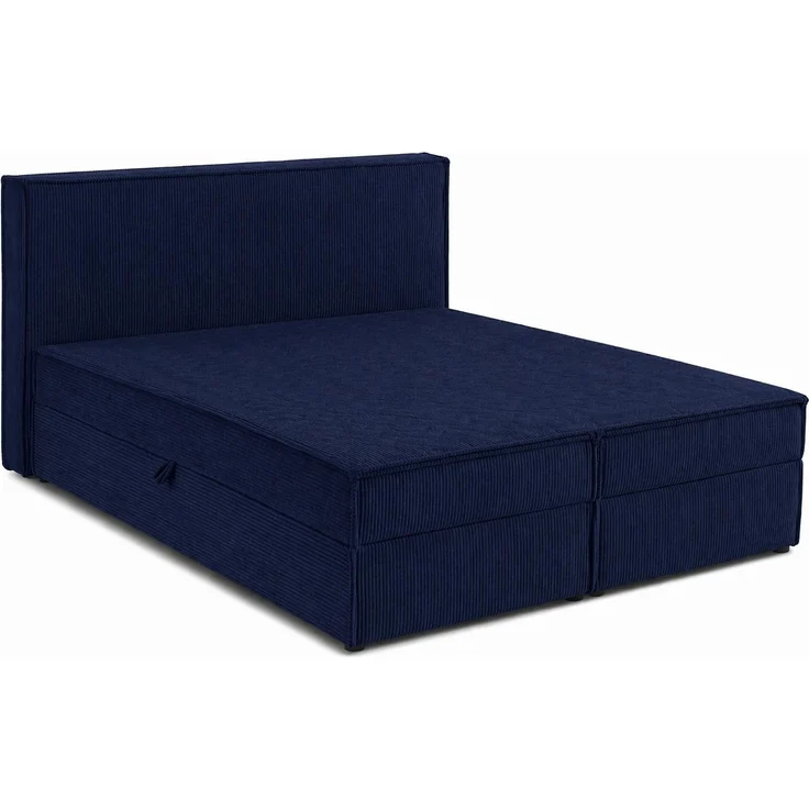 KRISAN MÖBEL Kontinentallbett ASTI Stoff POSO-Cord in Blau 120 × 200 x 106 cm Bett mit Bettkasten und Topper inklusiv – Bild 1
