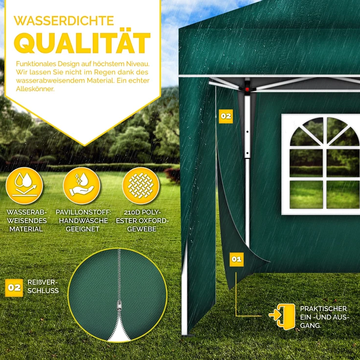 tillvex Pavillon 3x6m - mit 6 Seitenwänden Grün wasserdicht | Pop-Up Faltpavillon höhenverstellbar | Gartenzelt UV Schutz 50+ | Partyzelt mit Tasche für Garten – Bild 10