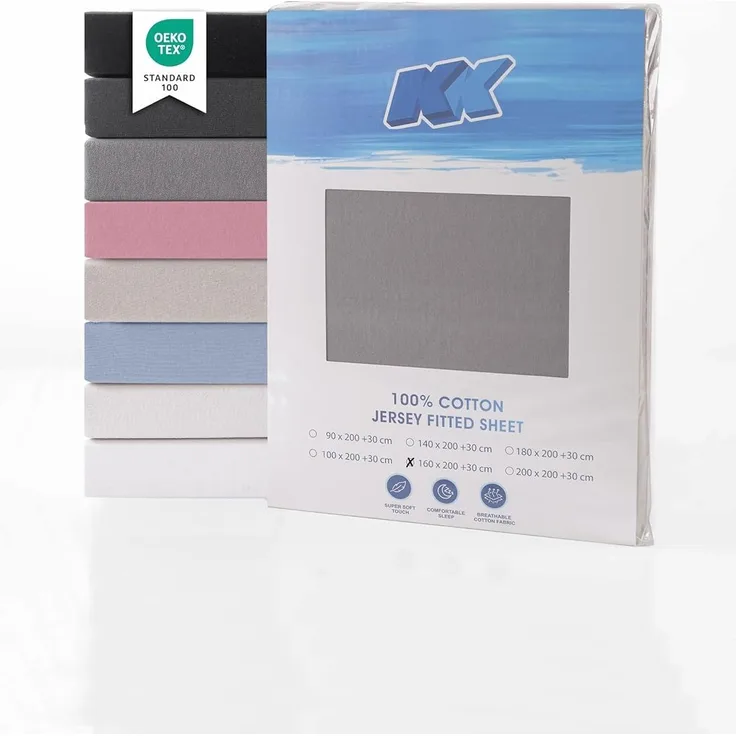Jersey Spannbettlaken Baumwolle 160x200+30 cm, diverse Farben Grau