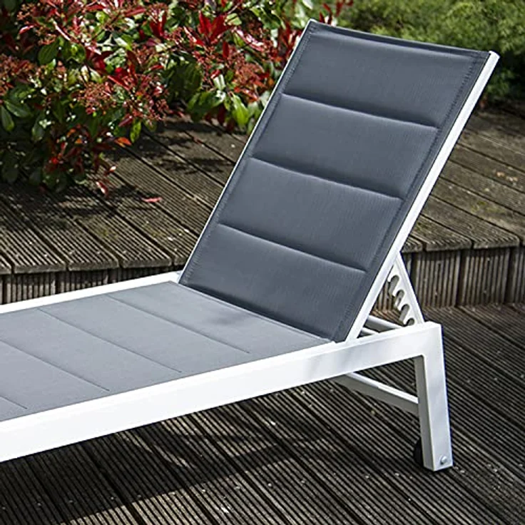 Happy Garden Sonnenliege Barbados, grau Textilene mit weißem Aluminium, verstellbare Rückenlehne für optimalen Komfort – Bild 5