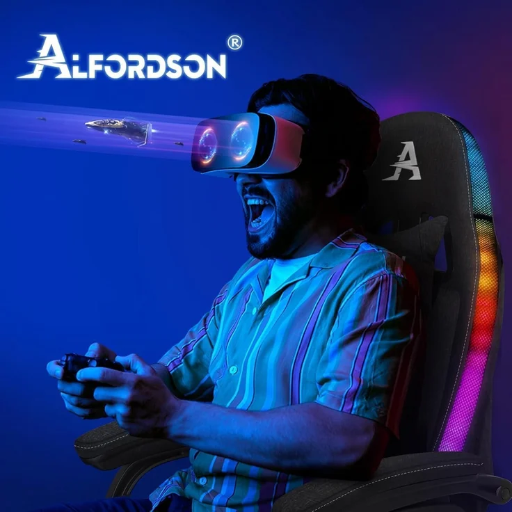 ALFORDSON Gaming Stuhl mit Massage RGB LED-Licht Ergonomisch Bürostuhl Schwarzes – Bild 8