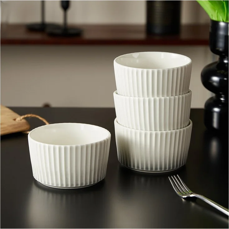 JIWOO Schale 4er Ø11cm,Müslischale Eisschale Dessertschale Obstschale Snackschale, Keramik, (Schaleset, 4-tlg), Hochwertiges Schalen Weiß Mikrowellenofen Spülmaschine Ø 11cm – Bild 2