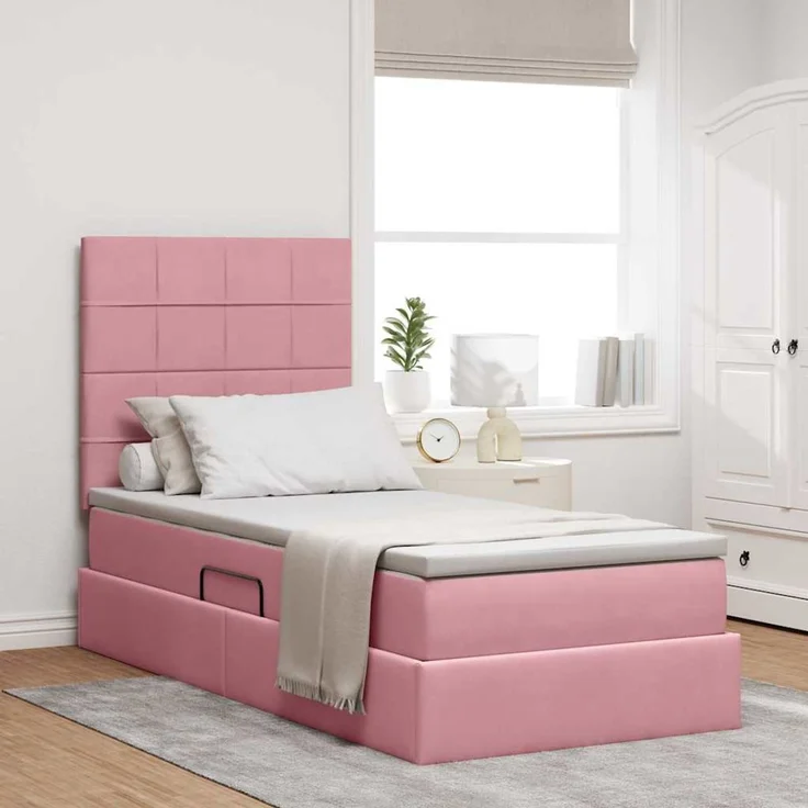 vidaXL Aufbewahrungsbett mit Matratze Rosa 100 x 200 cm Samt 3372014 – Bild 1