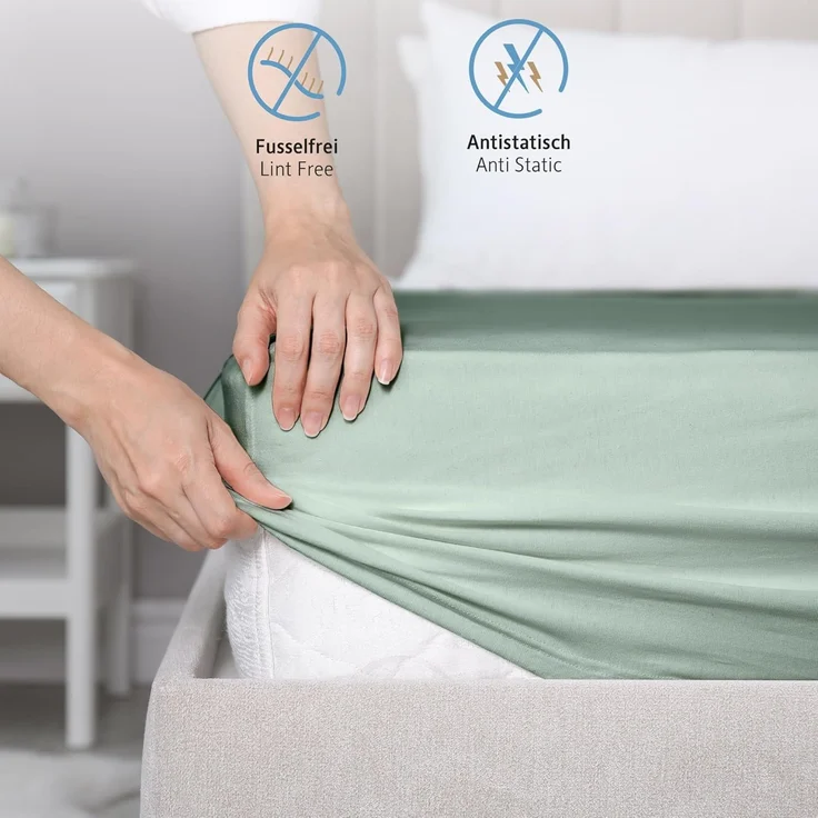 Komfortec Spannbettlaken Jersey 100% Baumwolle – 160x200 cm – 135g/m² – Weich, Atmungsaktiv & Hautfreundlich – Mit Rundumgummi – Oeko-Tex Zertifiziert – Für Boxspring, Topper & Matratzen – Grün – Bild 6