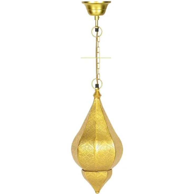 Marrakesch Orient & Mediterran Interior Pendelleuchte Kihana, handgefertigte Hängelampe aus Metall in Gold, 40 cm, E14-Fassung, einzigartiges orientalisches Design – Bild 6