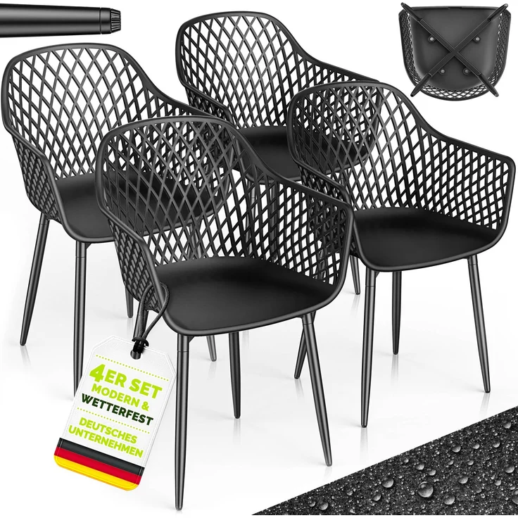 tillvex® Gartenstuhl 4er Set Wetterfest mit Armlehne | Outdoor Stühle bis 120kg belastbar | Gartenstühle UV-beständig | Terrassenstuhl Gartenmöbel Terrasse Balkon Outdoor Garten – Bild 6