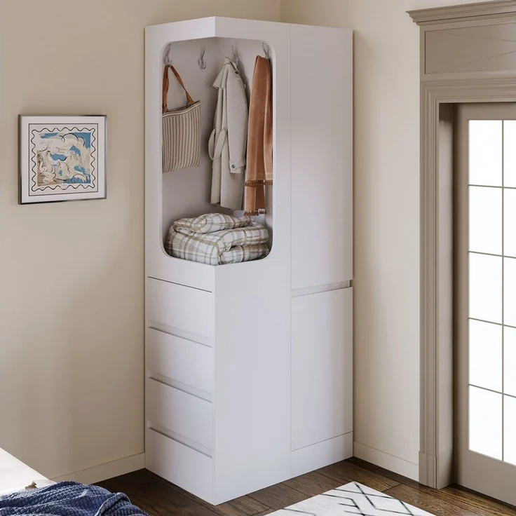 OKWISH Kleiderschrank Schrank (mit 4 Schubladen & offenem Hängefach, 1 Tür, 70×40×170 cm) – Bild 3