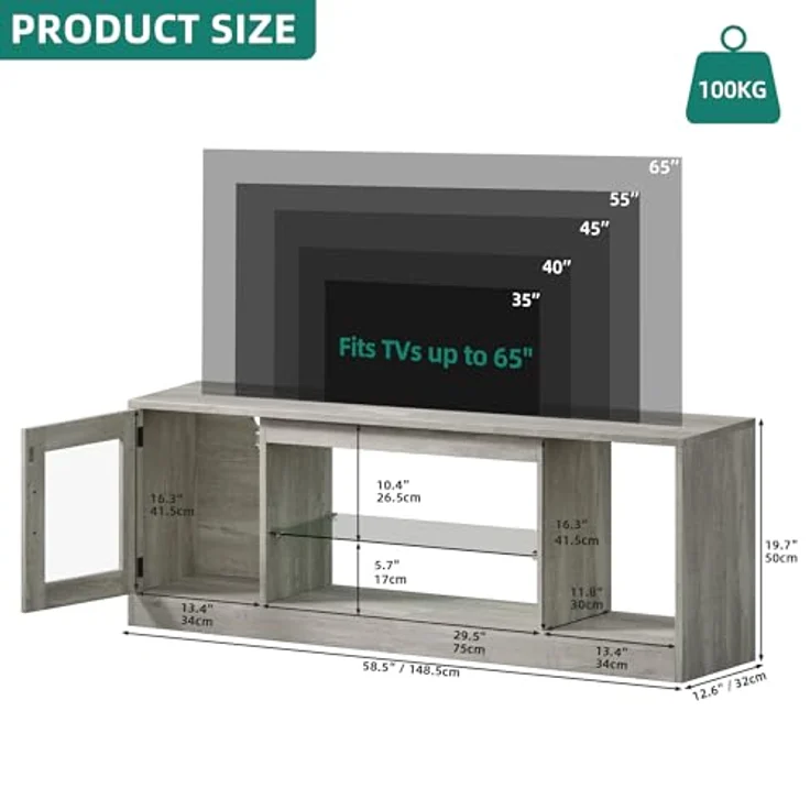 YITAHOME 148cm TV Schrank für Fernseher bis 65 Zoll mit 7 RGB LED 22 Modi Lichter Fernseher Gaming Entertainment Center, TV Lowboard mit verstellbaren Glasablagen Ständer für Wohnzimmer, Schlafzimmer – Bild 3