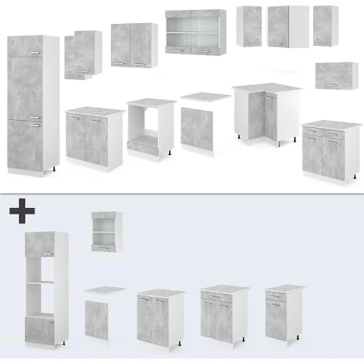 Vicco L-Form Eckküche, Schiefer/Weiß, Holzwerkstoff, 227x207x287 cm, ohne Geräte – Bild 6