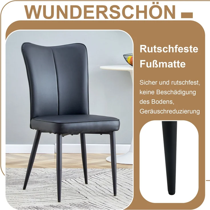 Esstisch-Set rund 100 cm Braun/Schwarz mit Glasablage, MDF-Tischplatte und PU-Stühlen – Bild 7