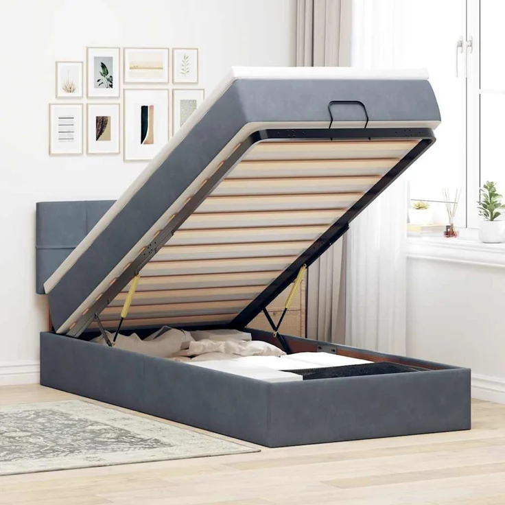 vidaXL Ottoman-Bett mit Matratze & LEDs Dunkelgrau 80x200 cm Samt 3312585 – Bild 1