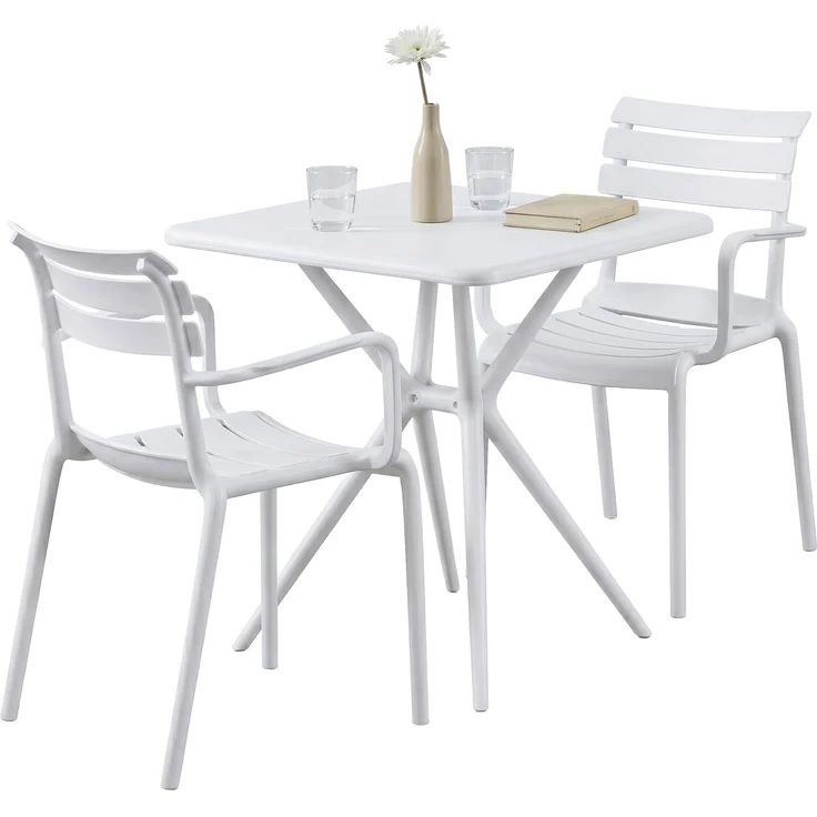 Gartenmöbel-Set NORA mit 2 Stühlen - 186x72x82cm, Kunststoff, Weiß | Balkonset Gartenset Tisch mit Stühlen Bistroset Outdoor – Bild 1