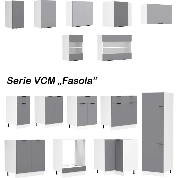 VCM Küchenmöbel Herdumbauschrank & Ofenschrank Fasola 919315 Weiß / Anthrazit H. 82 x B. 60 x T. 46 cm – Bild 2