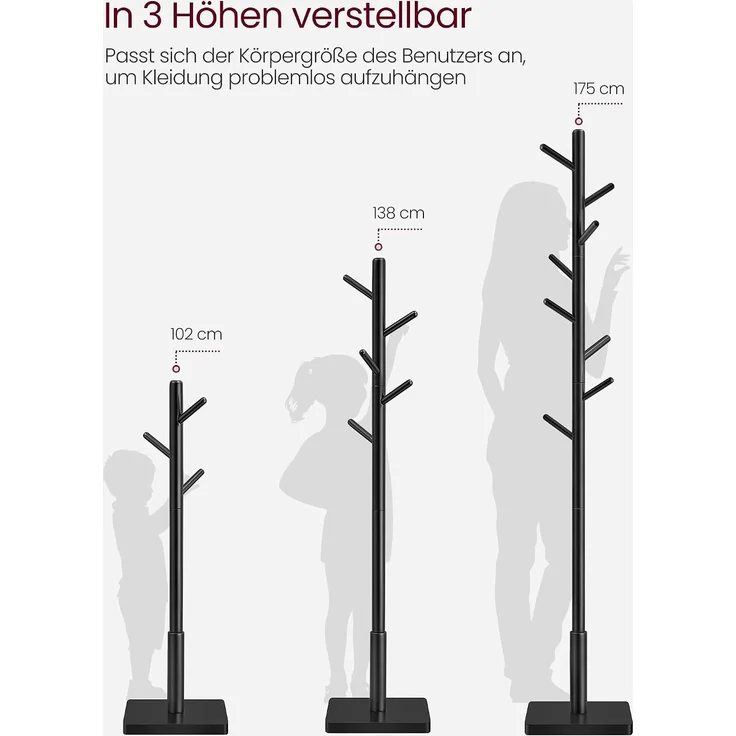 Vasagle Garderobenständer mit 8 Haken, Holz Tintenschwarz, 30 x 30 x 175 cm – Bild 7