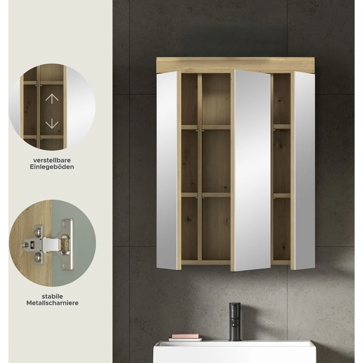 Xonox 'Scout' Spiegelschrank (B/H/T: 60x79x18 cm) in Salbei und Artisan Eiche Nachbildung – Bild 7