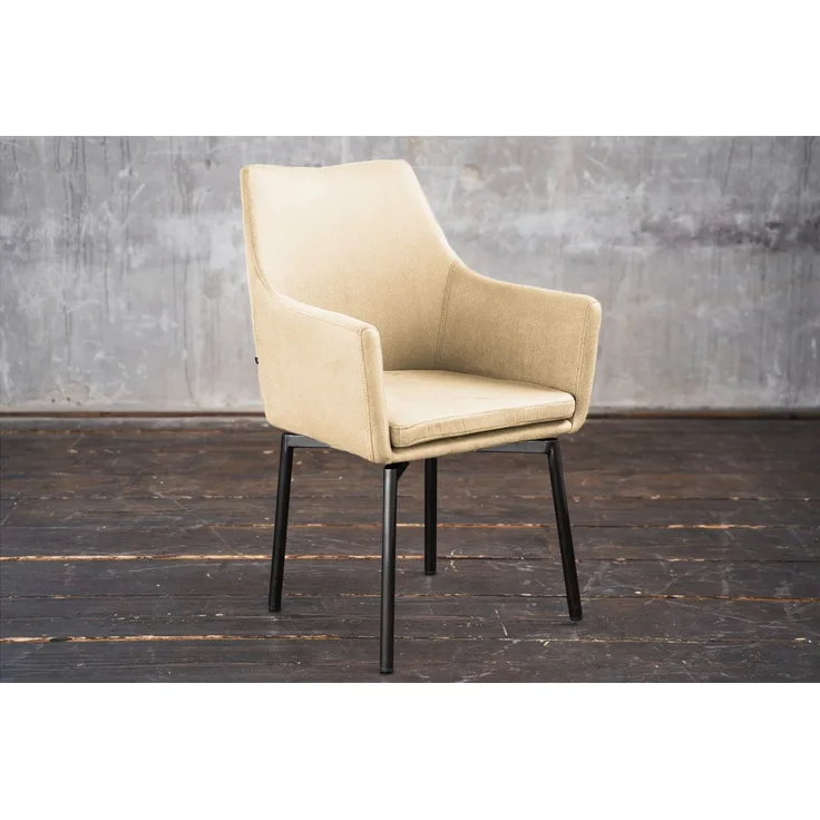 Stuhl Cali Sessel Microfaser Esszimmerstuhl creme Füße matt-schwarz 88.5 x 61 x 56 cm