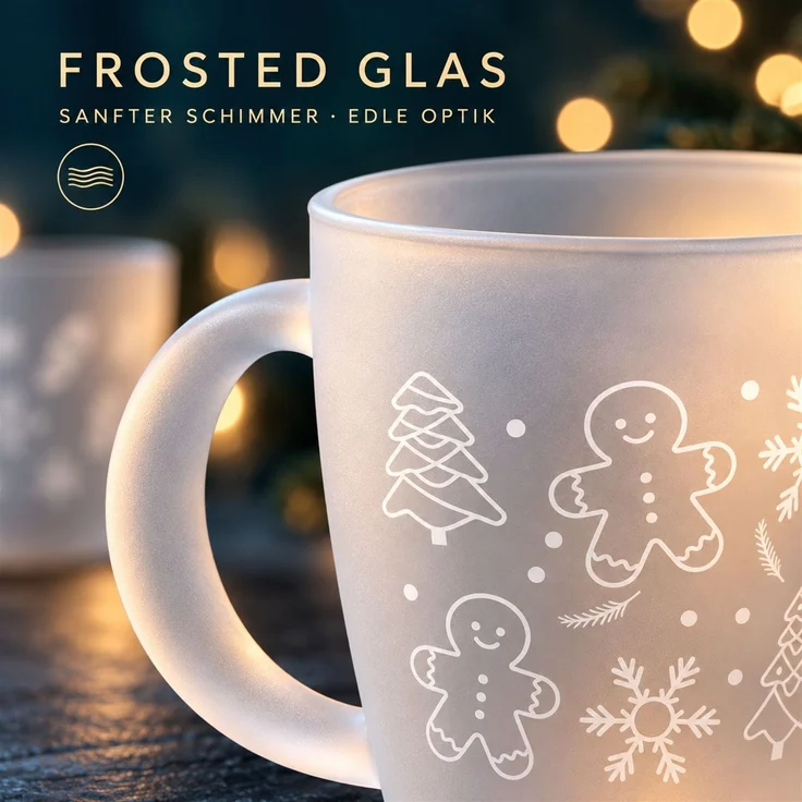 12x Weihnachts-Glastasse Frosted, ca. 300 ml, Weihnachtstasse mit verschiedenen festlichen Motiven, Weihnachtsbecher – Bild 3