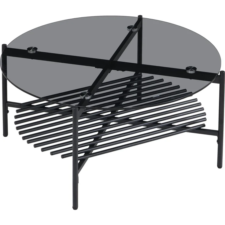 FINEBUY Couchtisch FB111842 Wohnzimmertisch Glas Metall 80 cm Schwarz Rund Sofatisch (Sofatisch Glas Rund 80 cm Schwarz Industrial), Wohnzimmertisch mit Ablage, Metallgestell Modern – Bild 6