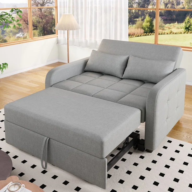 Klappsofa Schlafsofa ausziehbar Baumwoll-Leinen verstellbare Rückenlehne Gästebett Multifunktion Sofa-Bett,Grau