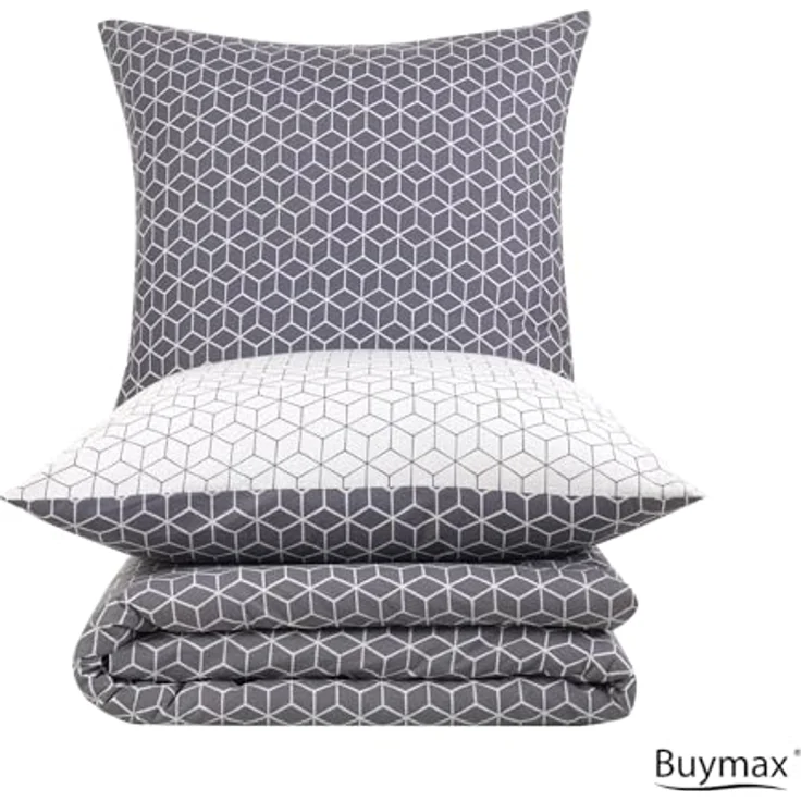 Buymax Bettwäsche Bettbezug Set Sillage 100% Baumwolle, Renforce: 100% Baumwolle, 3 teilig, mit Reißverschluss, modern gestreift, Grau Weiß, 200x220 cm – Bild 6