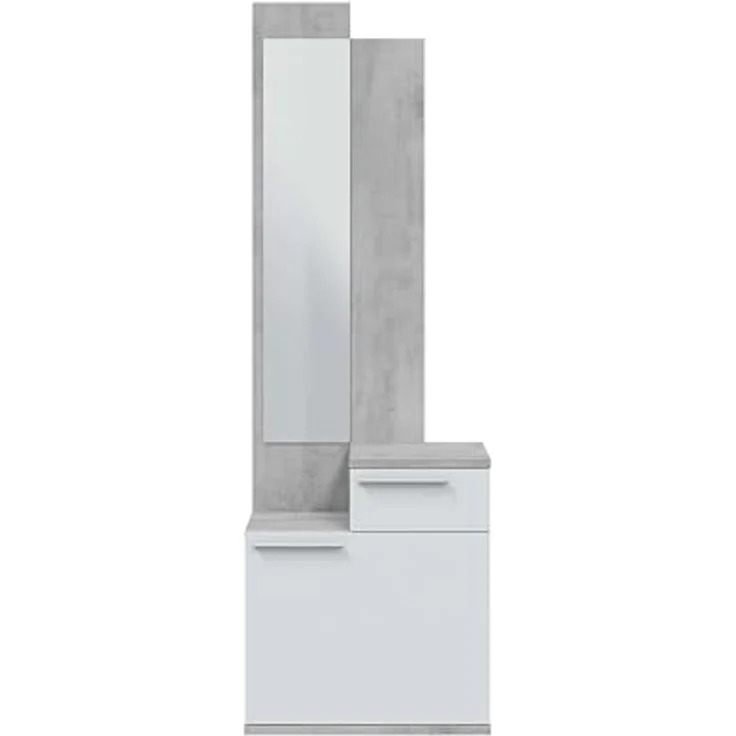 Habitdesign, Schuhschrank mit Spiegel, platzsparendes Garderobenmöbel in Zementgrau und Artik weiß für Flur oder Schlafzimmer, modernes Design, Maße: 61 x 185 x 28 cm (B x H x T), Modell Karen – Bild 2