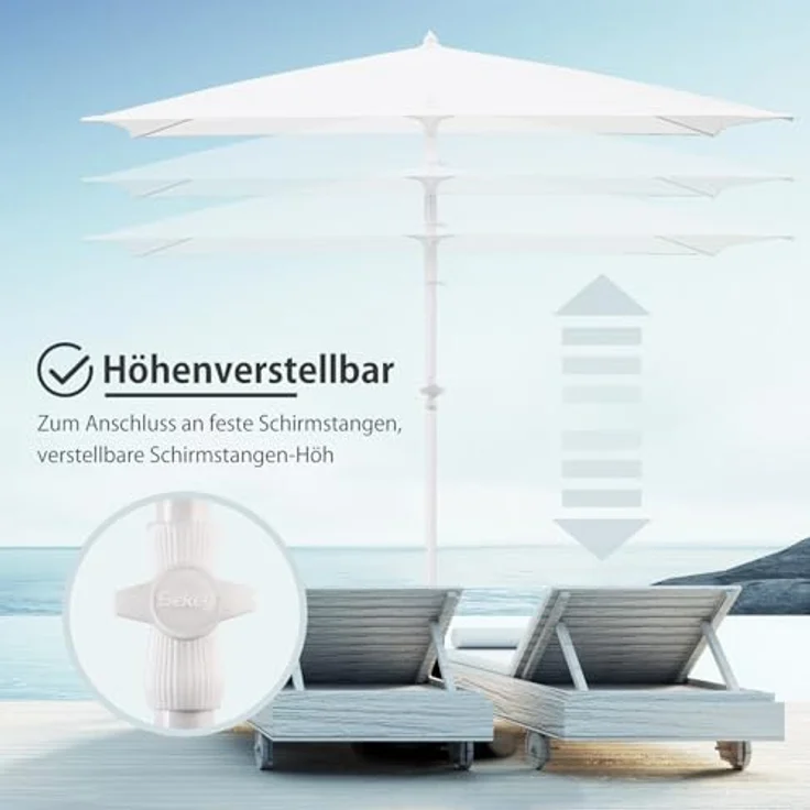 Sekey 180 × 125 cm Sonnenschirm mit Schutzhülle, Balkonschirm Gartenschirm Terrassenschirm, Sonnenschutz UPF50+, Kippbar, Höhenverstellbar, Rechteckig- Creme – Bild 5