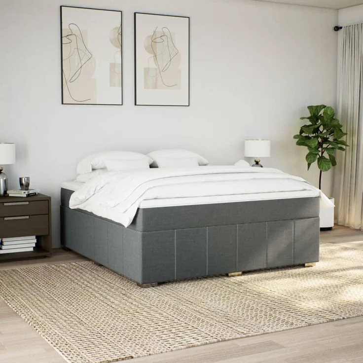 vidaXL Boxspringbett mit Matratze Dunkelgrau 180x200 cm Stoff 3285492 – Bild 3